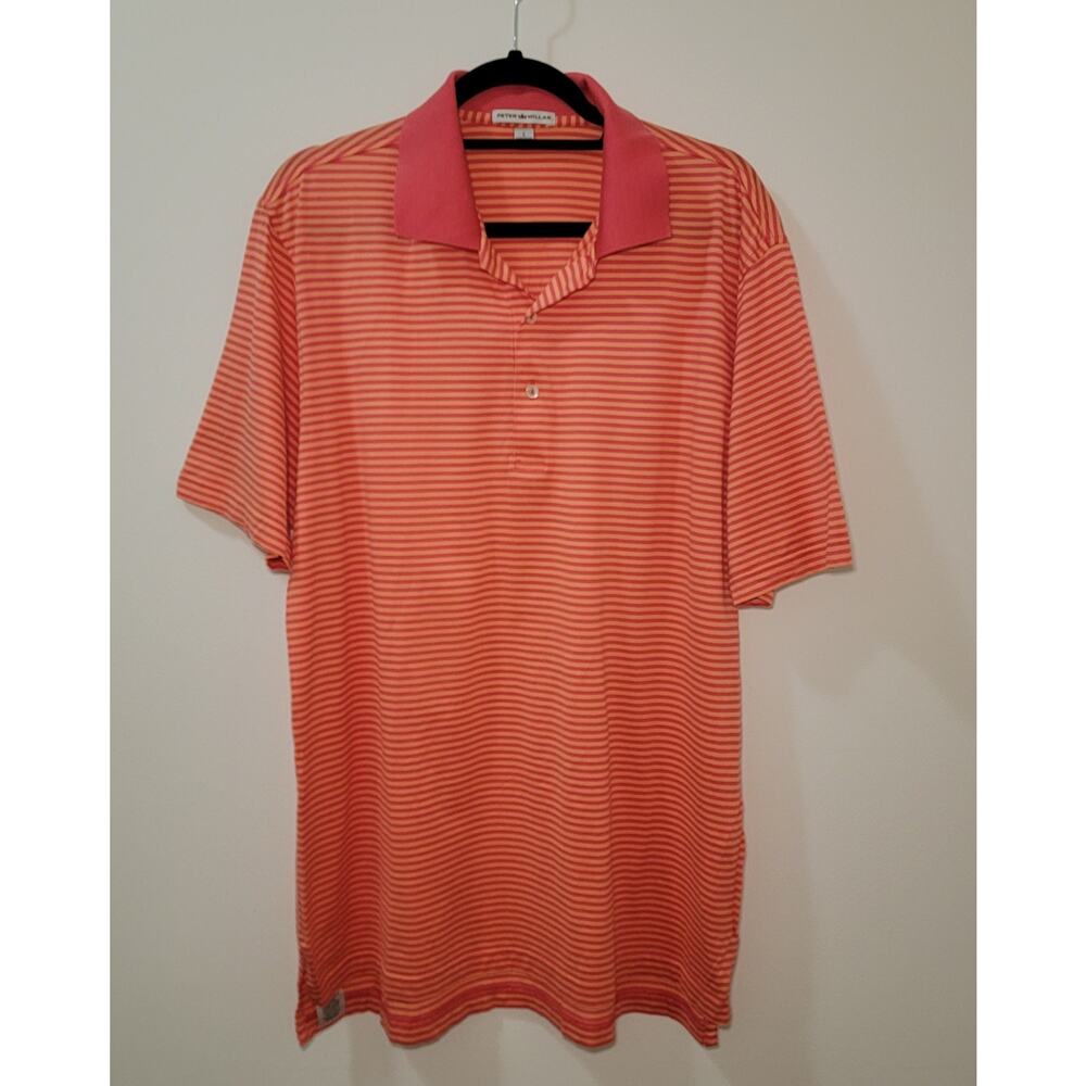 Peter Millar Polo Short Sleeve Orange Striped Golf Shirt Size Large